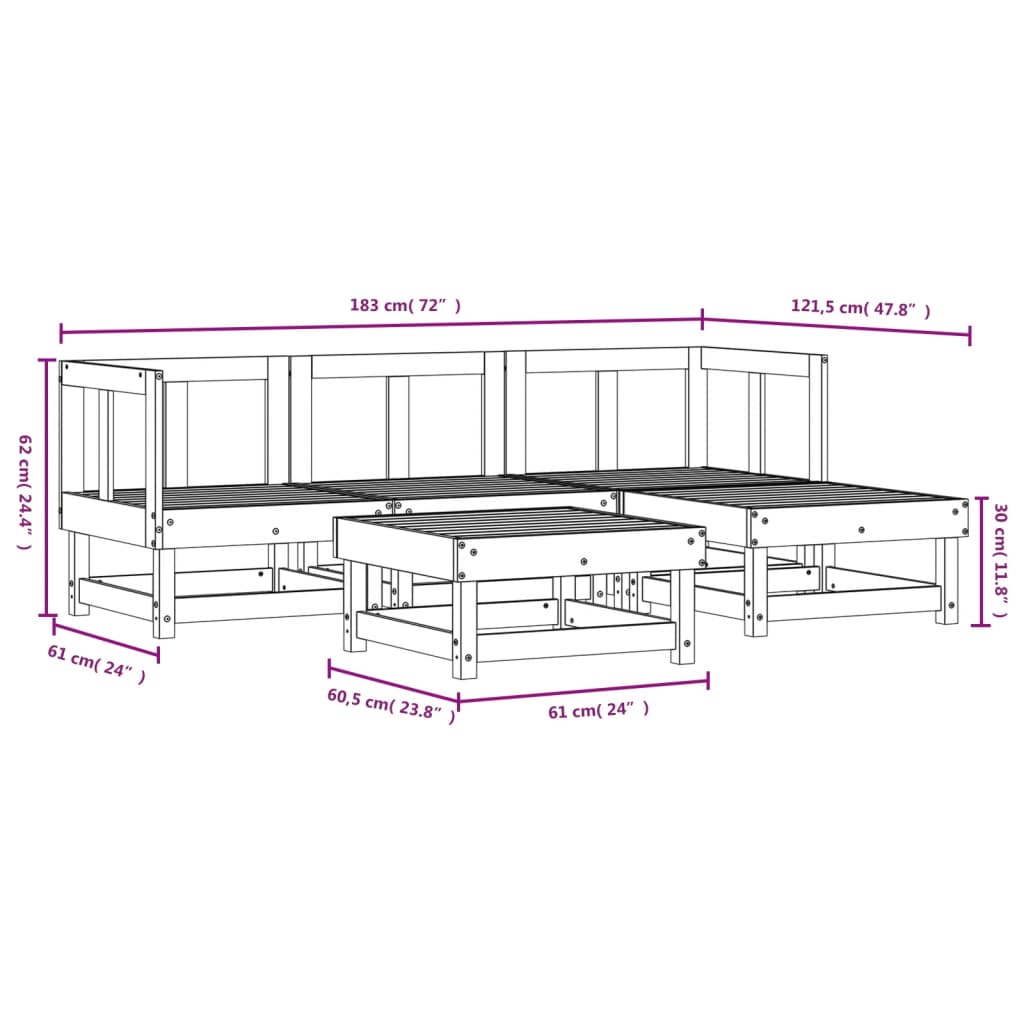 5-delige Loungeset massief grenenhout wit Tuinsets | Creëer jouw Trendy Thuis | Gratis bezorgd & Retour | Trendy.nl