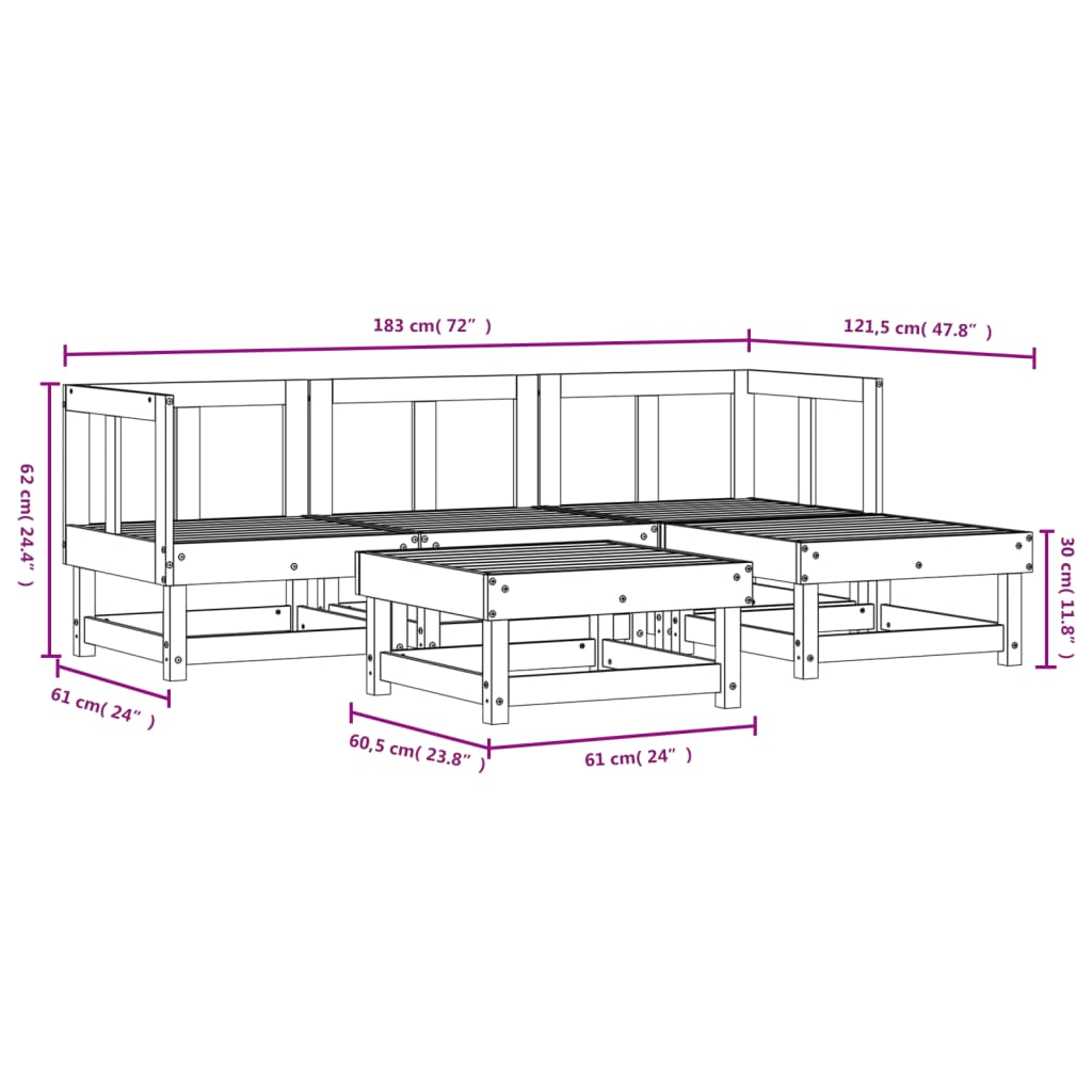 5-delige Loungeset massief grenenhout wit Tuinsets | Creëer jouw Trendy Thuis | Gratis bezorgd & Retour | Trendy.nl