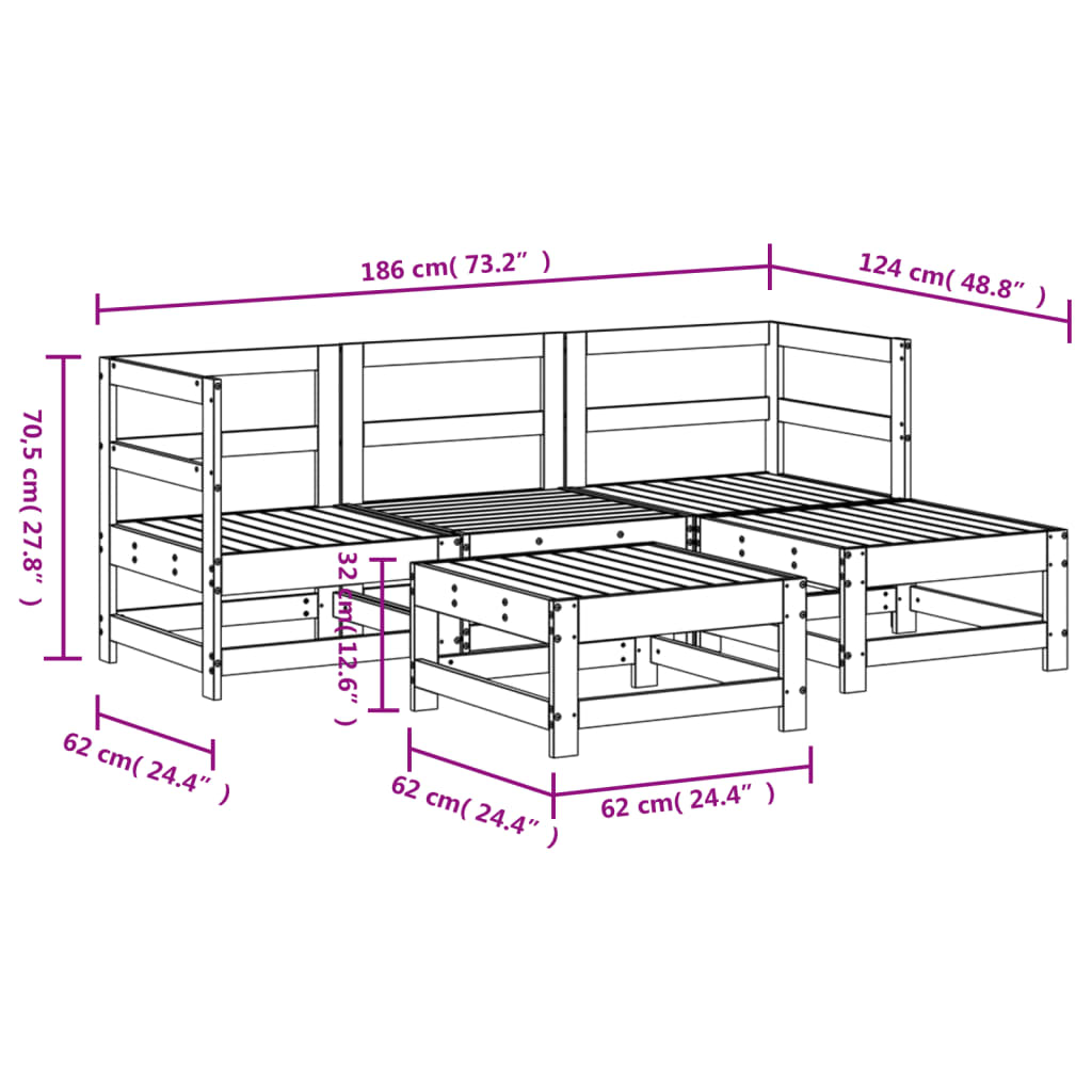 5-delige Loungeset massief grenenhout wit Tuinsets | Creëer jouw Trendy Thuis | Gratis bezorgd & Retour | Trendy.nl