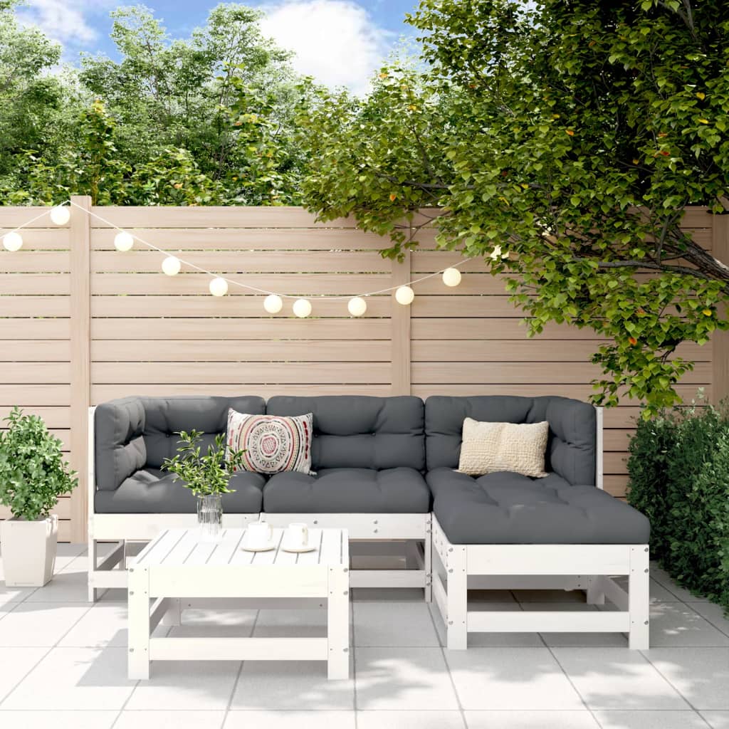 5-delige Loungeset massief grenenhout wit Tuinsets | Creëer jouw Trendy Thuis | Gratis bezorgd & Retour | Trendy.nl