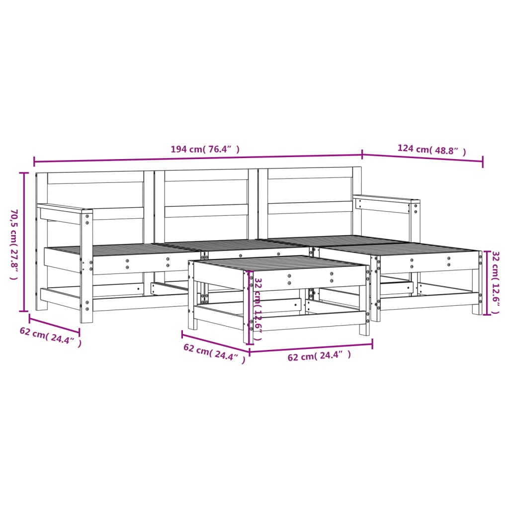 5-delige Loungeset massief grenenhout wit Tuinsets | Creëer jouw Trendy Thuis | Gratis bezorgd & Retour | Trendy.nl