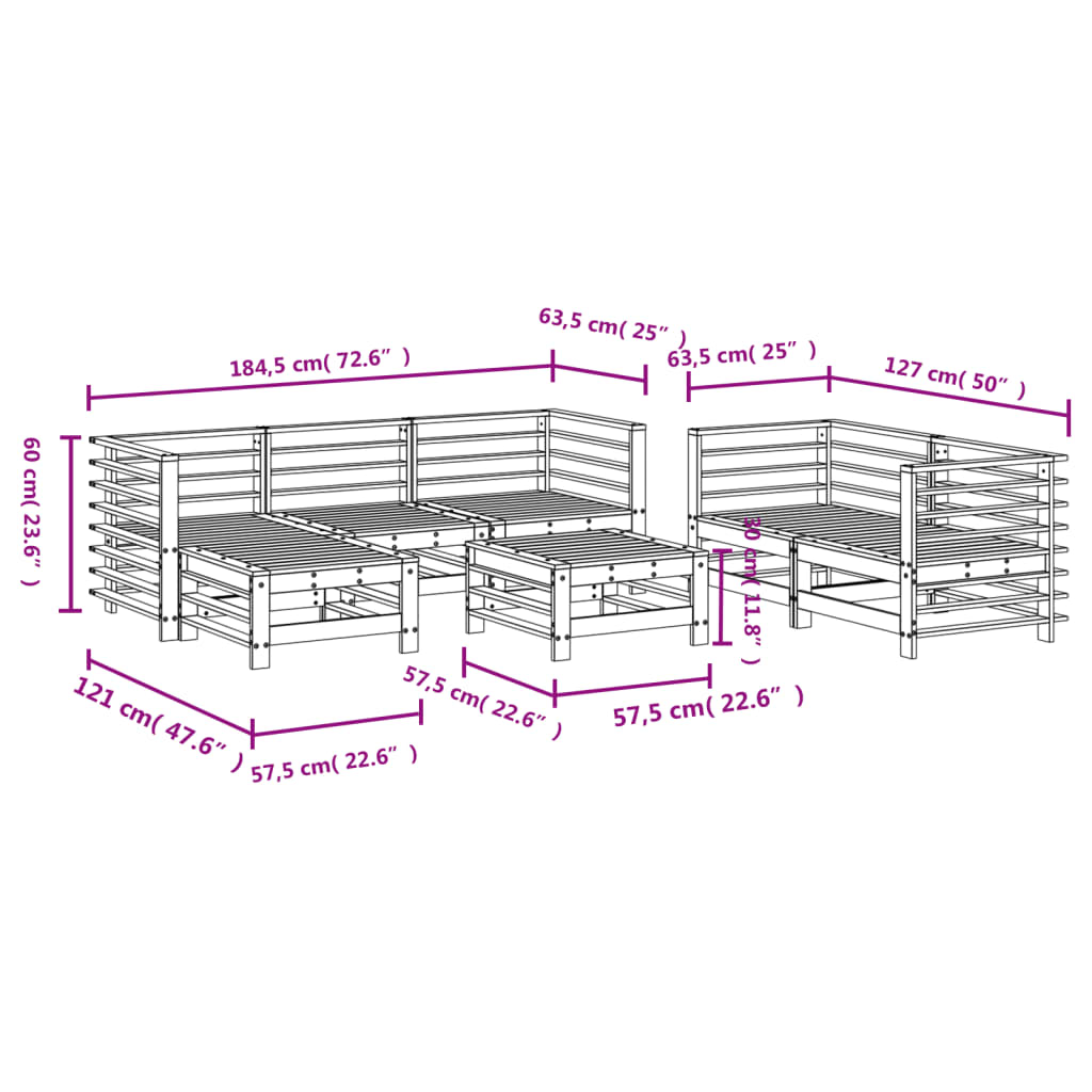 7-delige Loungeset massief grenenhout grijs Tuinsets | Creëer jouw Trendy Thuis | Gratis bezorgd & Retour | Trendy.nl