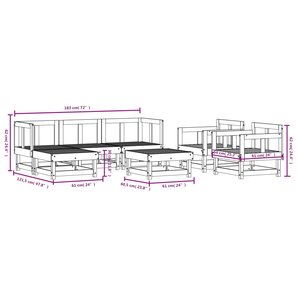 7-delige Loungeset geïmpregneerd grenenhout Tuinsets | Creëer jouw Trendy Thuis | Gratis bezorgd & Retour | Trendy.nl