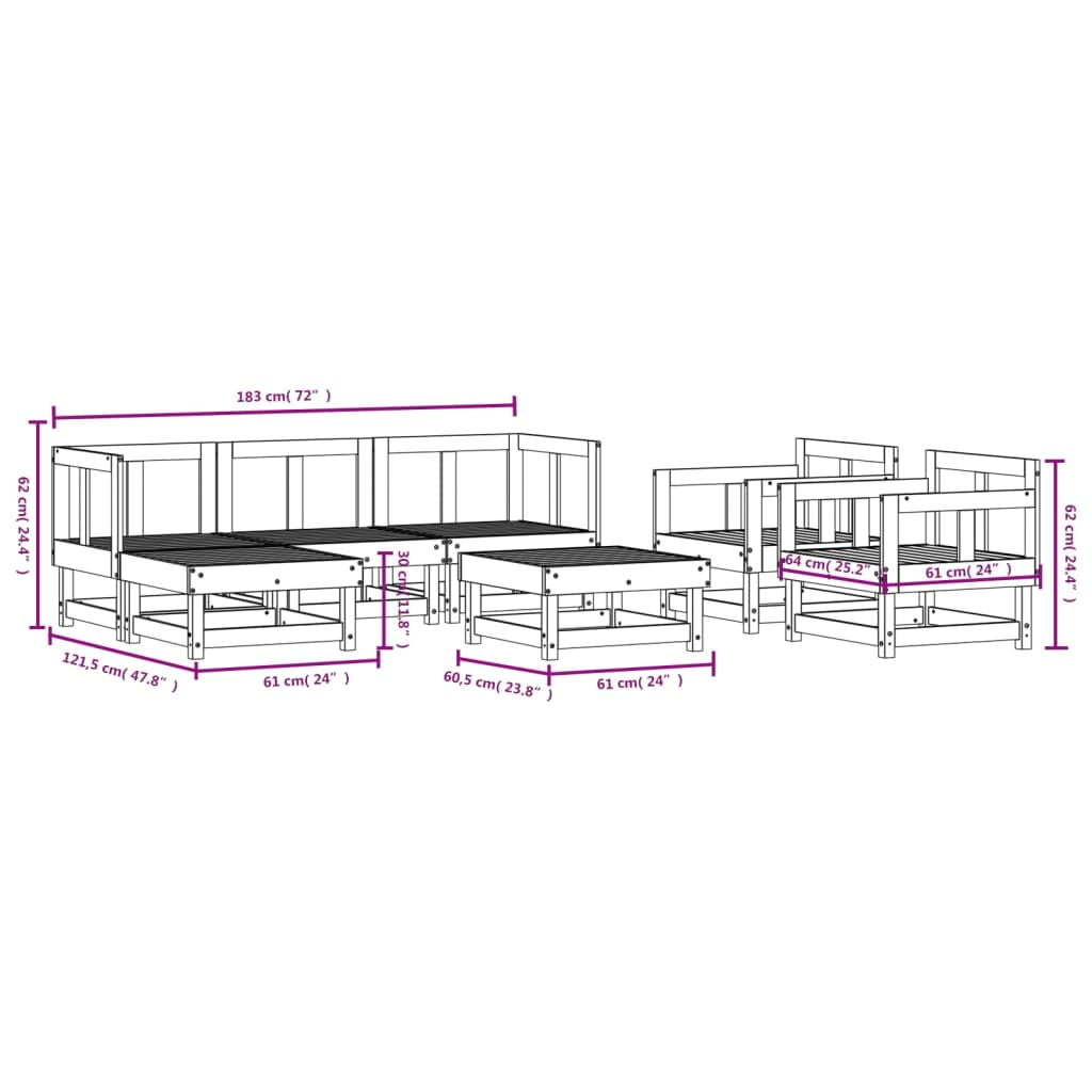 7-delige Loungeset geïmpregneerd grenenhout Tuinsets | Creëer jouw Trendy Thuis | Gratis bezorgd & Retour | Trendy.nl