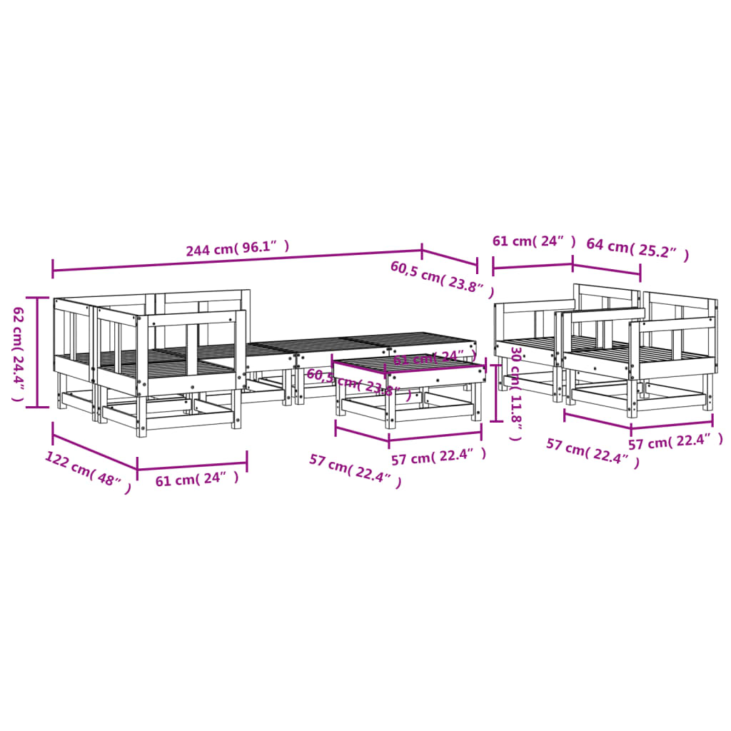 8-delige Loungeset geïmpregneerd grenenhout Tuinsets | Creëer jouw Trendy Thuis | Gratis bezorgd & Retour | Trendy.nl