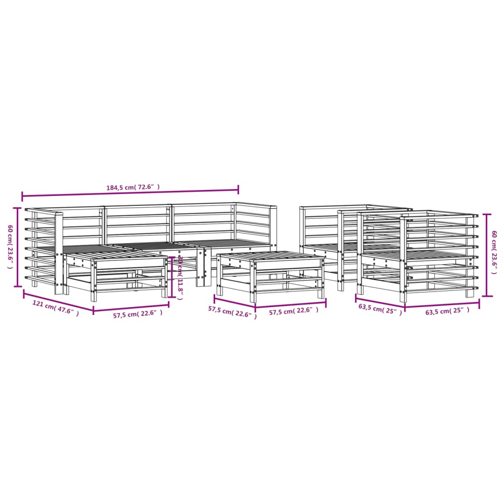 7-delige Loungeset massief grenenhout grijs Tuinsets | Creëer jouw Trendy Thuis | Gratis bezorgd & Retour | Trendy.nl