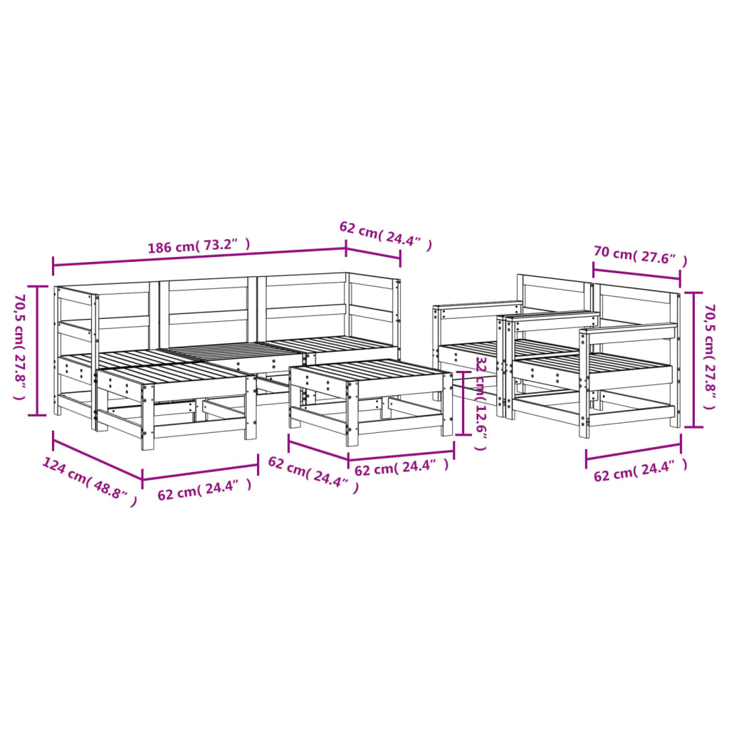 7-delige Loungeset massief grenenhout grijs Tuinsets | Creëer jouw Trendy Thuis | Gratis bezorgd & Retour | Trendy.nl