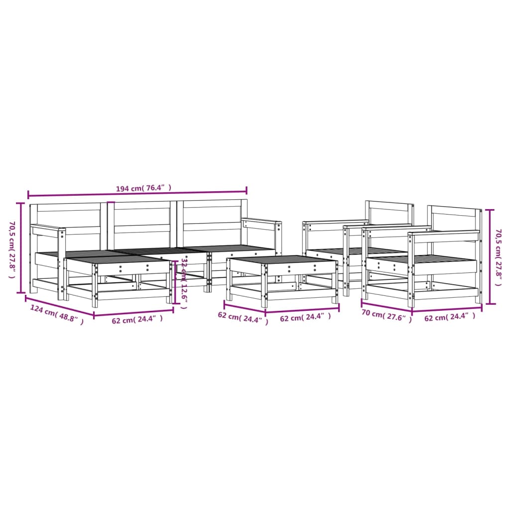 7-delige Loungeset massief grenenhout grijs Tuinsets | Creëer jouw Trendy Thuis | Gratis bezorgd & Retour | Trendy.nl