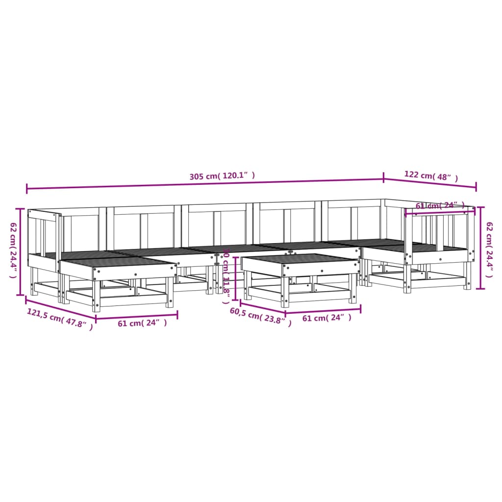 8-delige Loungeset massief grenenhout wit Tuinsets | Creëer jouw Trendy Thuis | Gratis bezorgd & Retour | Trendy.nl