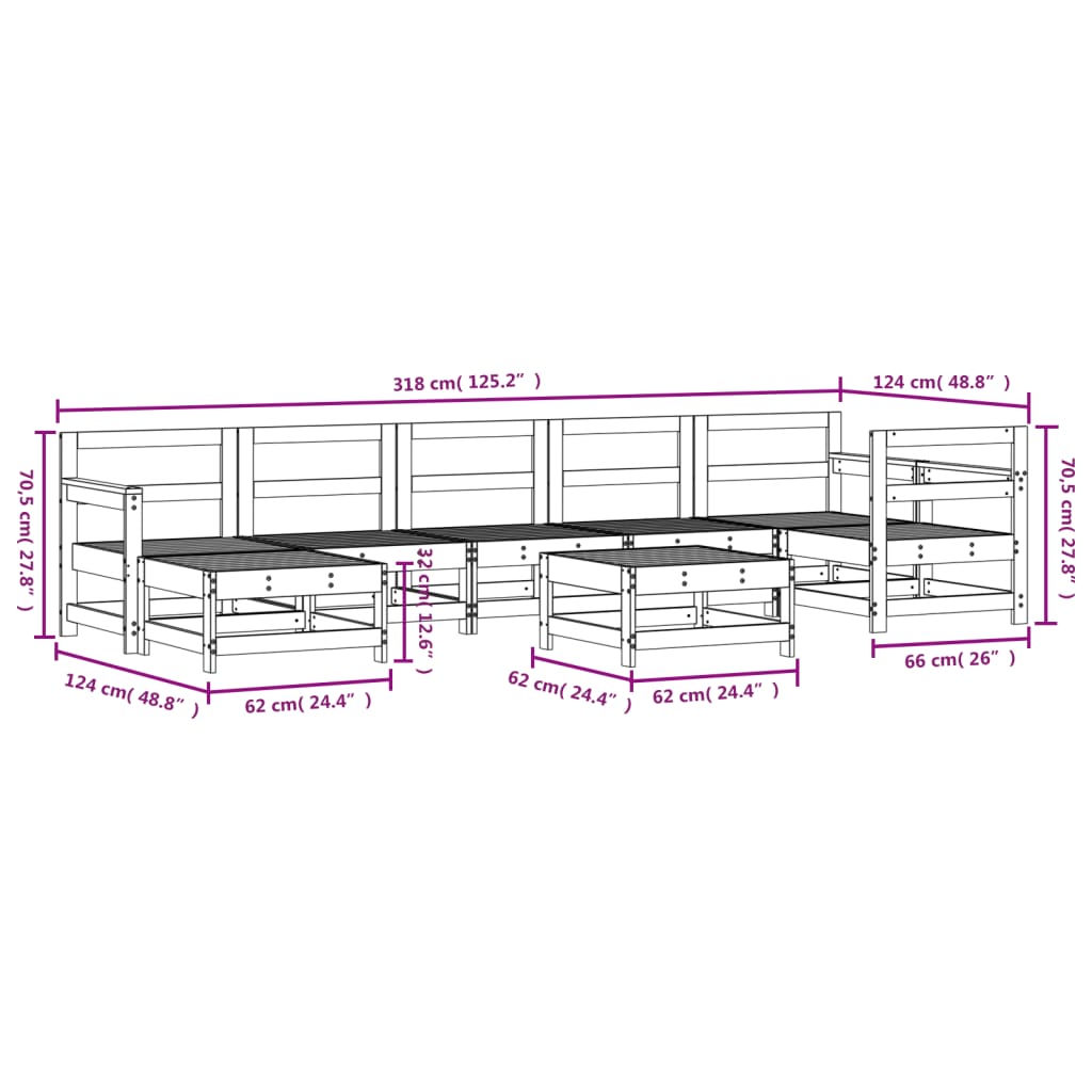 8-delige Loungeset massief grenenhout wit Tuinsets | Creëer jouw Trendy Thuis | Gratis bezorgd & Retour | Trendy.nl