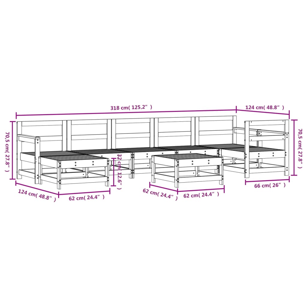 8-delige Loungeset massief grenenhout grijs Tuinsets | Creëer jouw Trendy Thuis | Gratis bezorgd & Retour | Trendy.nl