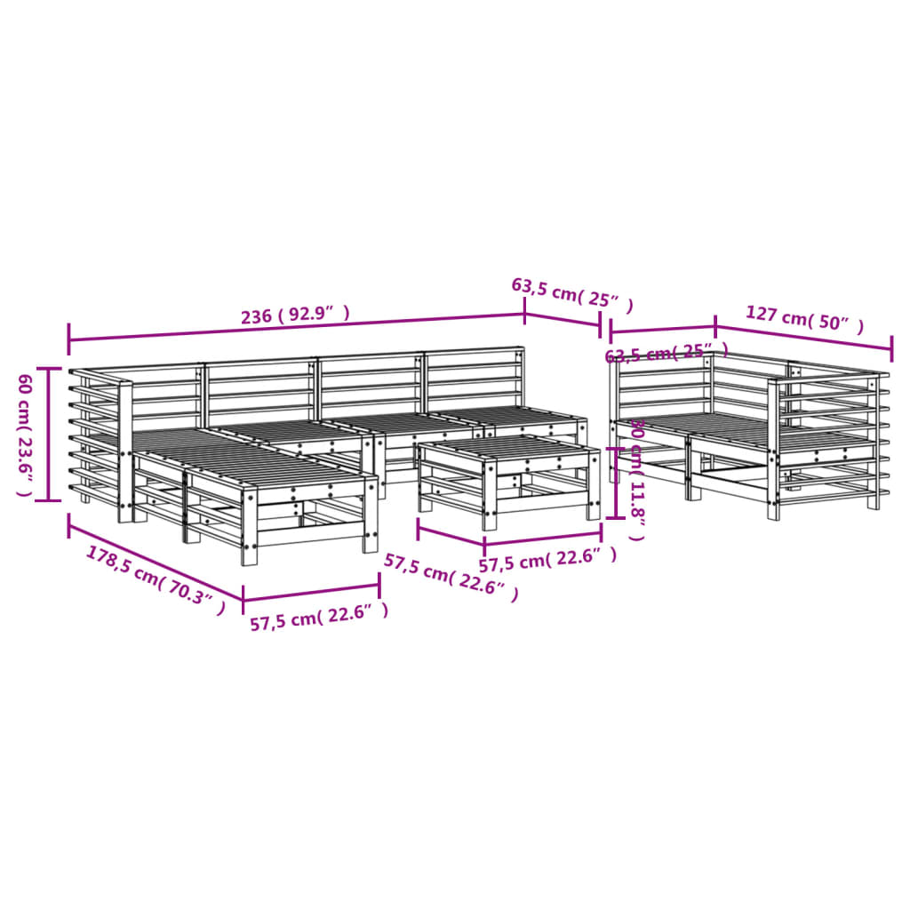 9-delige Loungeset massief grenenhout grijs Tuinsets | Creëer jouw Trendy Thuis | Gratis bezorgd & Retour | Trendy.nl