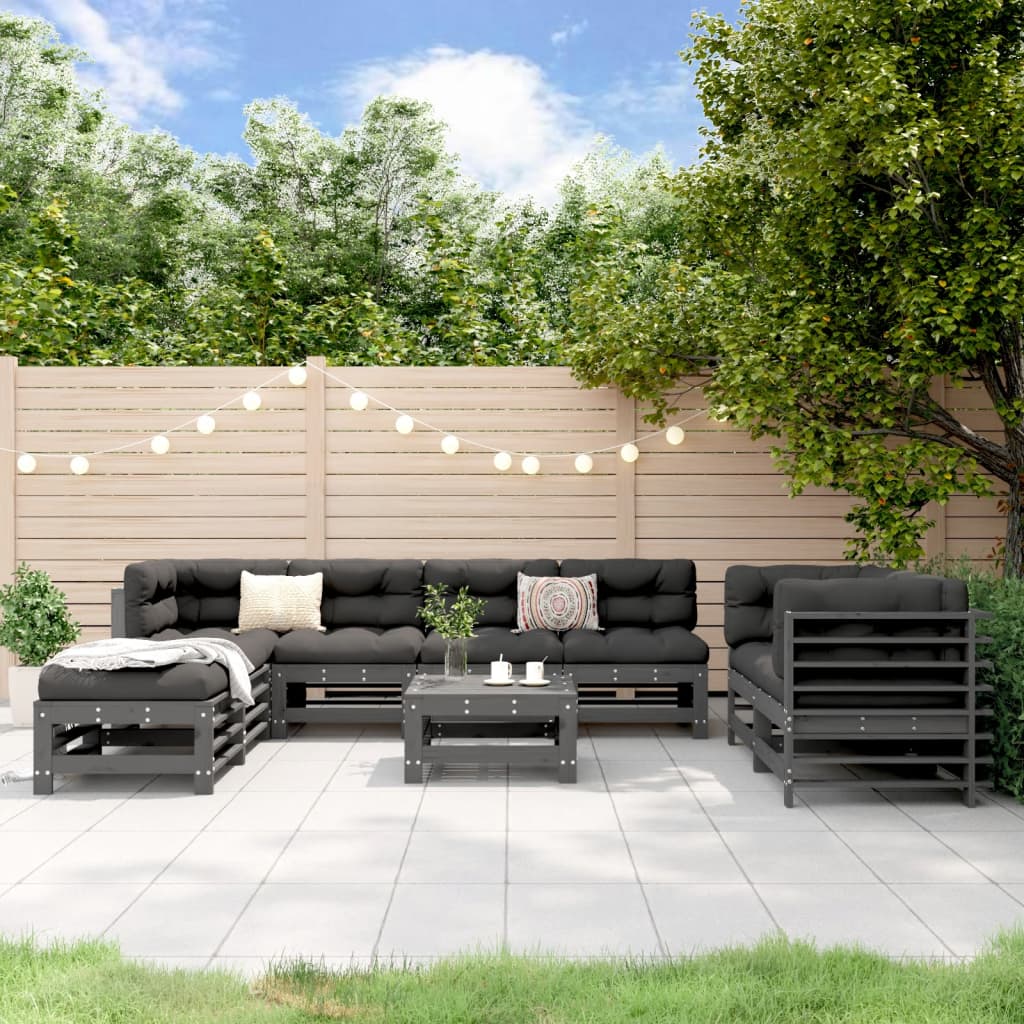 9-delige Loungeset massief grenenhout grijs Tuinsets | Creëer jouw Trendy Thuis | Gratis bezorgd & Retour | Trendy.nl