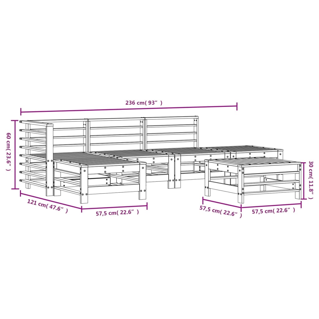 6-delige Loungeset massief grenenhout grijs Tuinsets | Creëer jouw Trendy Thuis | Gratis bezorgd & Retour | Trendy.nl