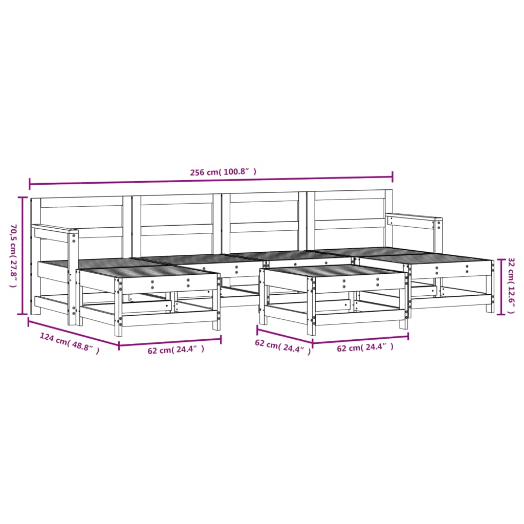 7-delige Loungeset massief grenenhout grijs