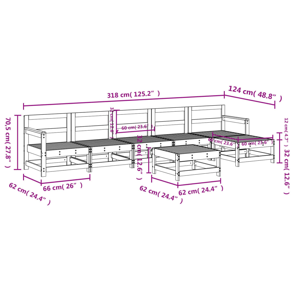 7-delige Loungeset massief grenenhout grijs