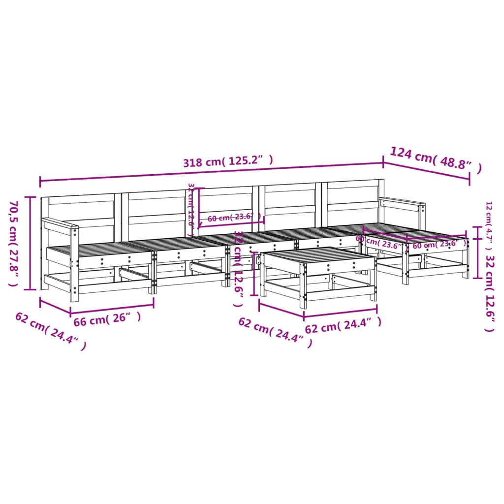 7-delige Tuinset massief grenenhout honingbruin Tuinsets | Creëer jouw Trendy Thuis | Gratis bezorgd & Retour | Trendy.nl