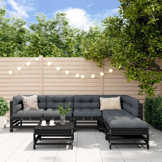 7-delige Loungeset massief grenenhout zwart Tuinsets | Creëer jouw Trendy Thuis | Gratis bezorgd & Retour | Trendy.nl