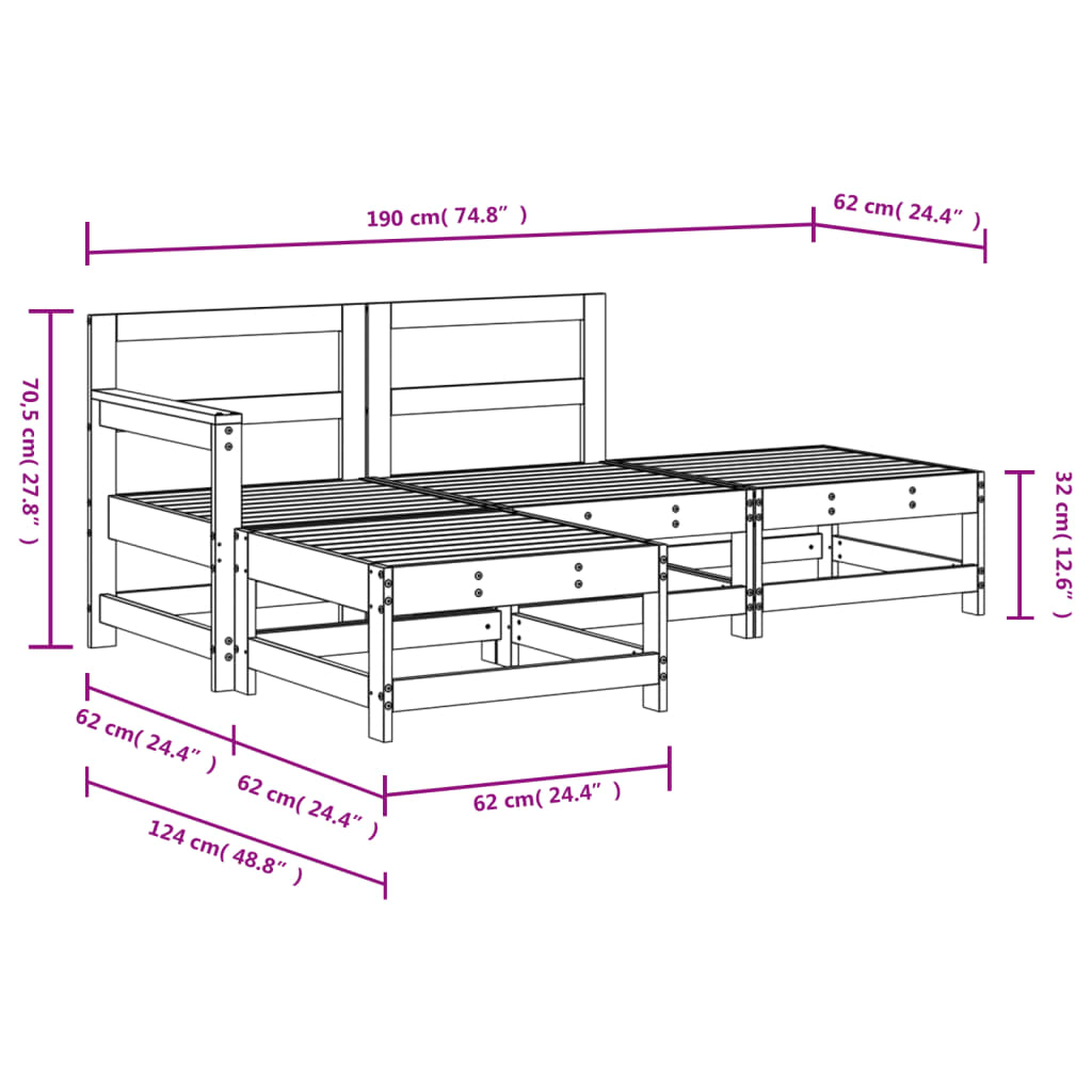 4-delige Loungeset massief grenenhout grijs Tuinsets | Creëer jouw Trendy Thuis | Gratis bezorgd & Retour | Trendy.nl