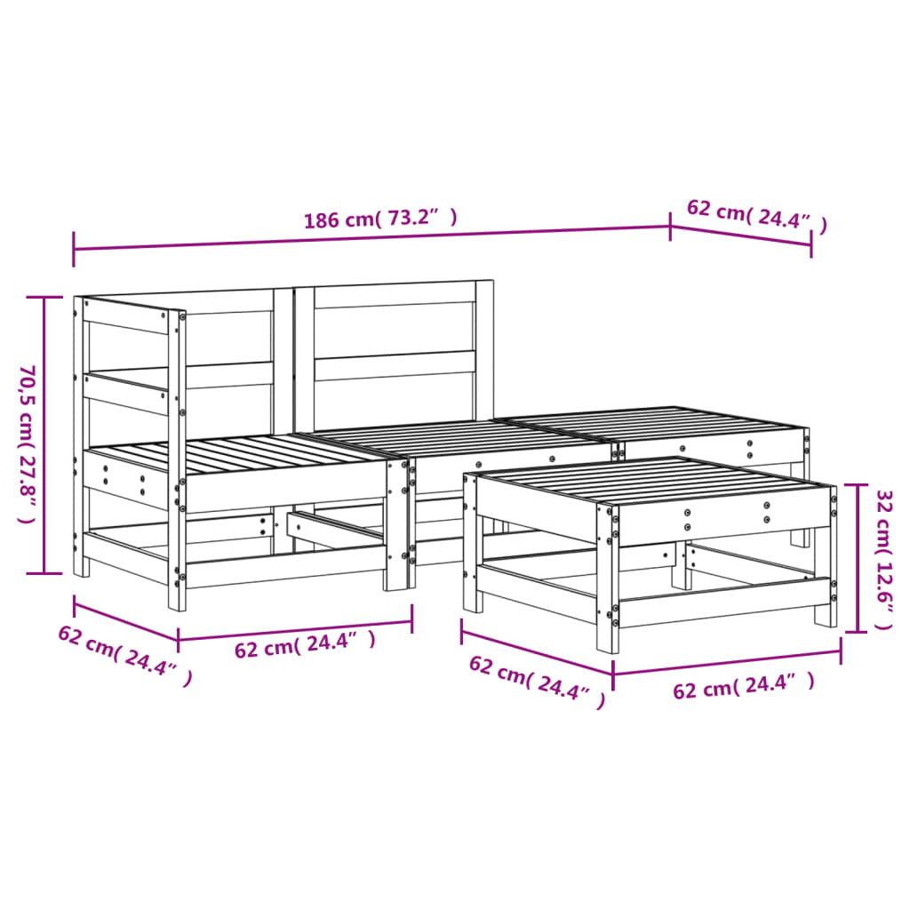 4-delige Loungeset massief grenenhout wit Tuinsets | Creëer jouw Trendy Thuis | Gratis bezorgd & Retour | Trendy.nl