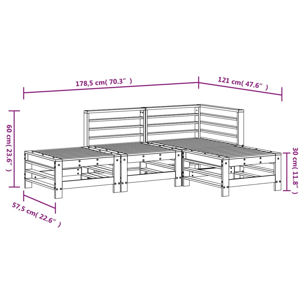 4-delige Loungeset massief grenenhout grijs Tuinsets | Creëer jouw Trendy Thuis | Gratis bezorgd & Retour | Trendy.nl