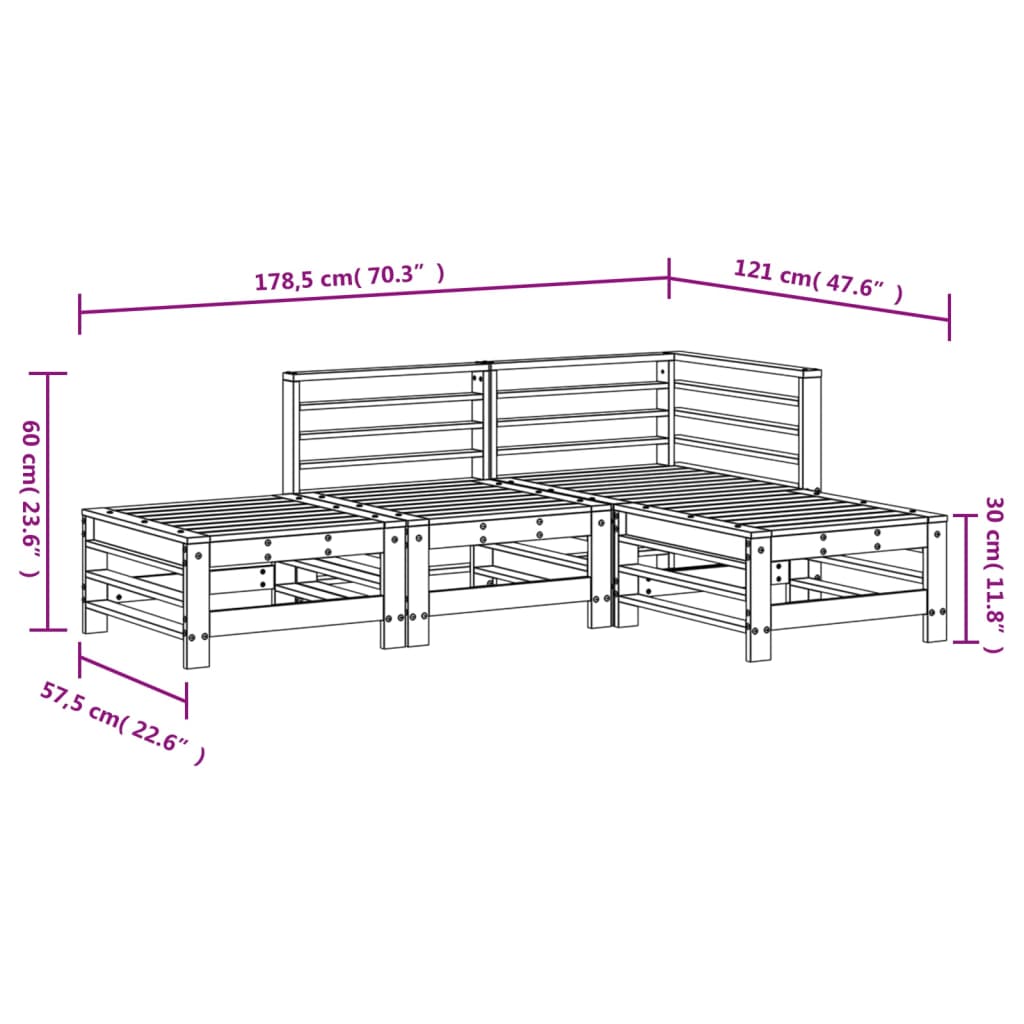 4-delige Loungeset massief grenenhout honingbruin Tuinsets | Creëer jouw Trendy Thuis | Gratis bezorgd & Retour | Trendy.nl