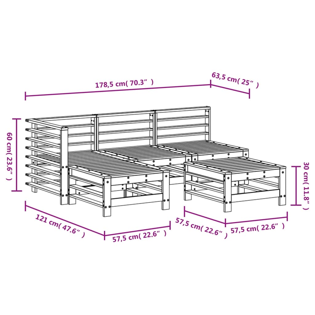 5-delige Loungeset massief grenenhout wit Tuinsets | Creëer jouw Trendy Thuis | Gratis bezorgd & Retour | Trendy.nl