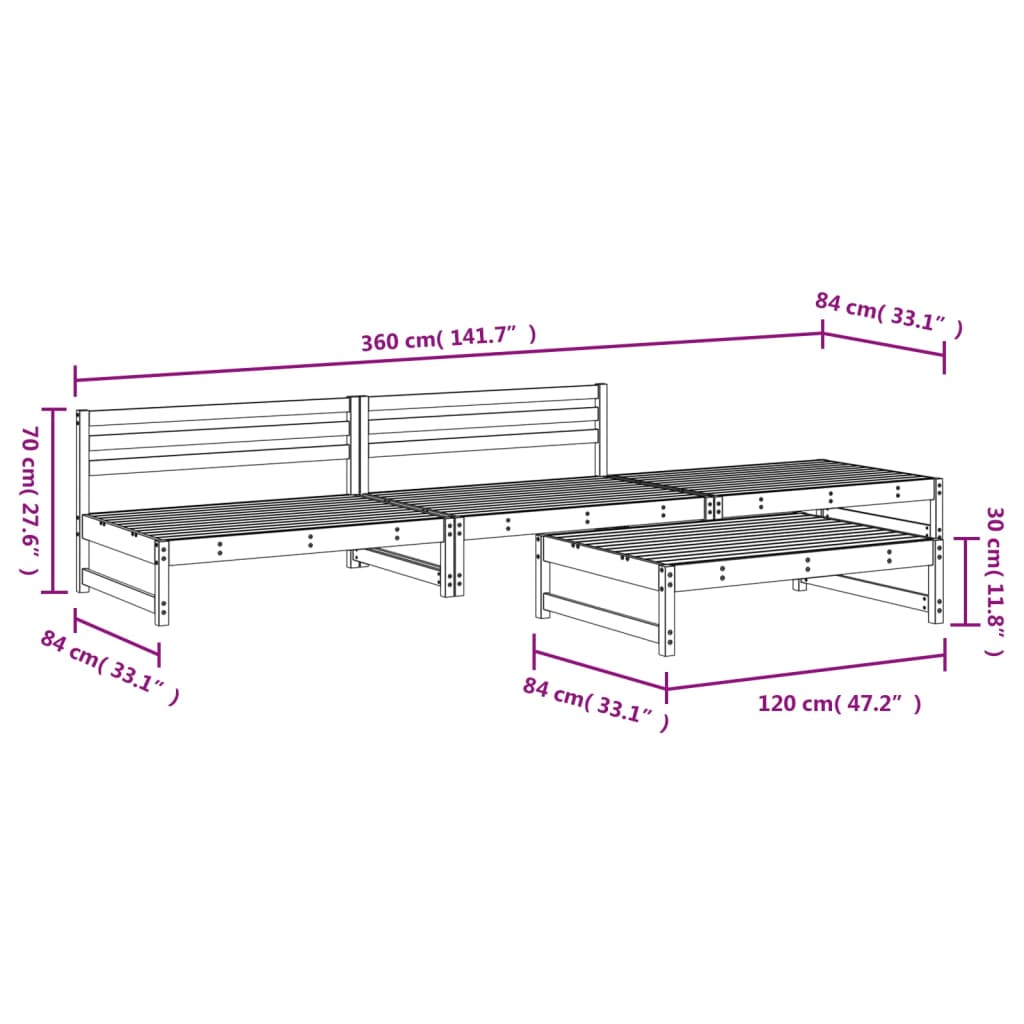 4-delige Loungeset massief grenenhout honingbruin Tuinsets | Creëer jouw Trendy Thuis | Gratis bezorgd & Retour | Trendy.nl