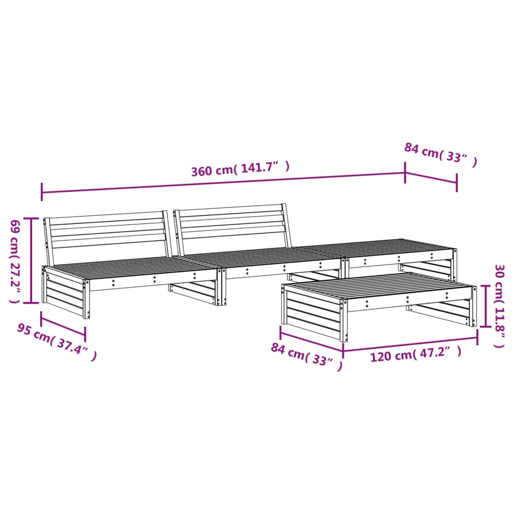 4-delige Loungeset massief grenenhout zwart Tuinsets | Creëer jouw Trendy Thuis | Gratis bezorgd & Retour | Trendy.nl