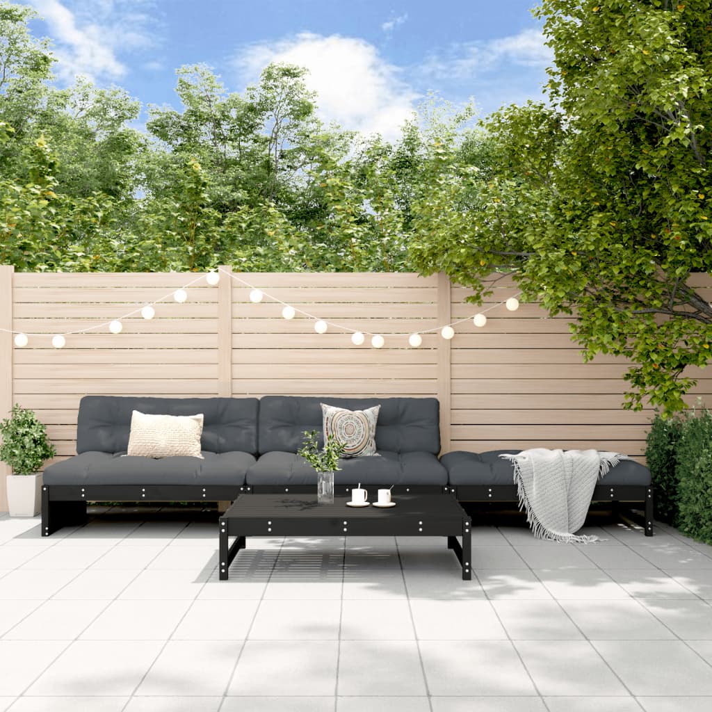 4-delige Loungeset massief grenenhout zwart Tuinsets | Creëer jouw Trendy Thuis | Gratis bezorgd & Retour | Trendy.nl