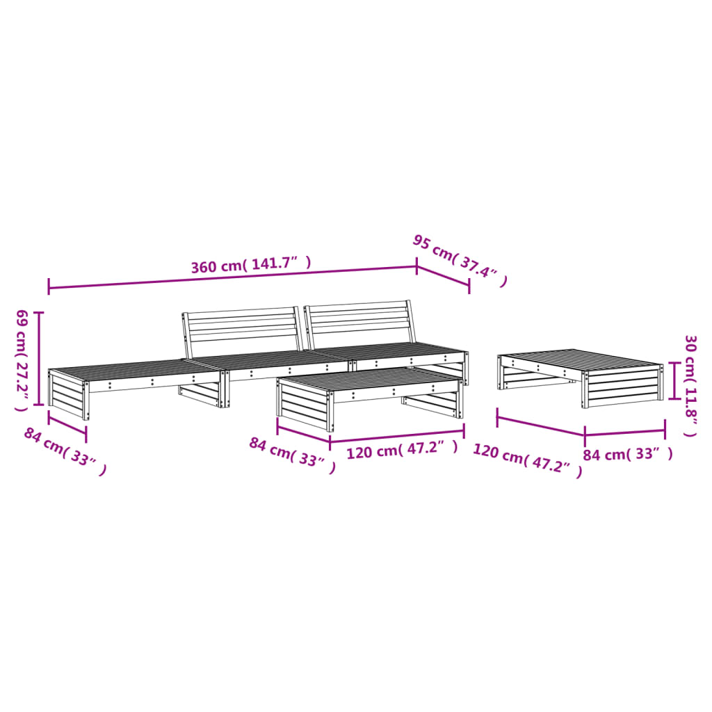 5-delige Loungeset geïmpregneerd grenenhout Tuinsets | Creëer jouw Trendy Thuis | Gratis bezorgd & Retour | Trendy.nl