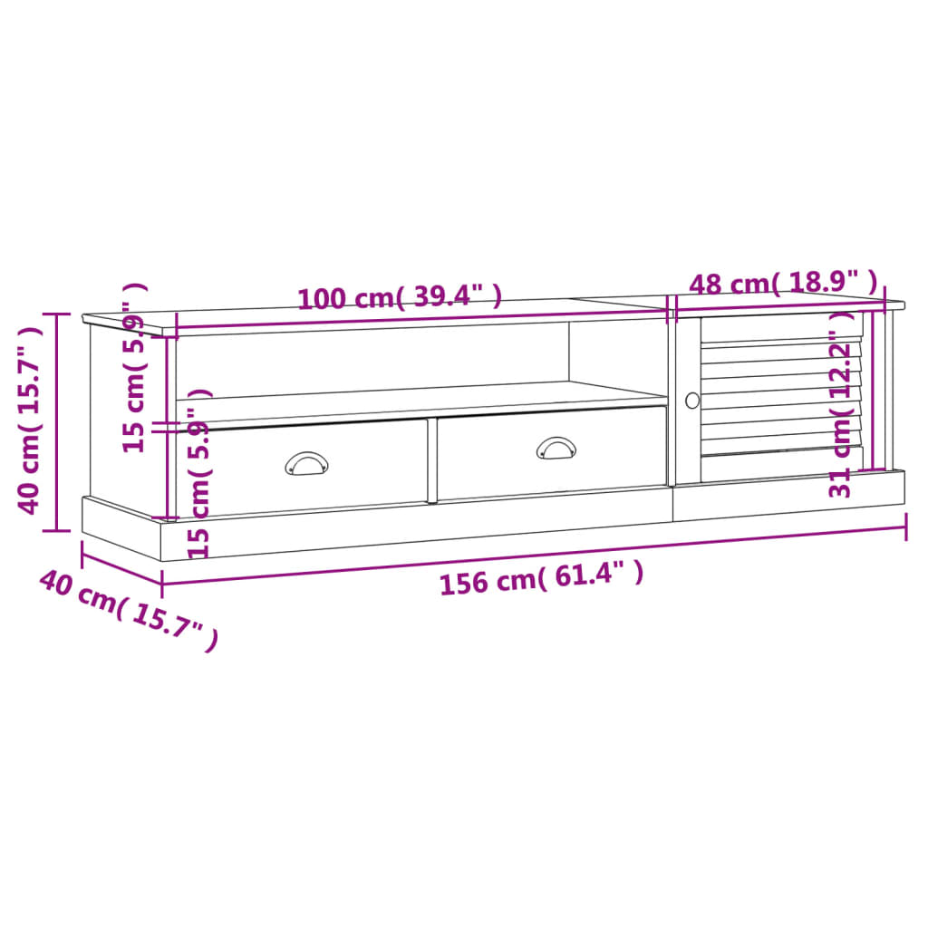 Tv-meubel VIGO 156x40x40 cm massief grenenhout Tv-meubels | Creëer jouw Trendy Thuis | Gratis bezorgd & Retour | Trendy.nl