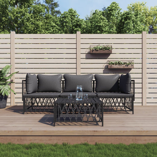 4-delige Loungeset met kussens staal antracietkleurig Tuinsets | Creëer jouw Trendy Thuis | Gratis bezorgd & Retour | Trendy.nl