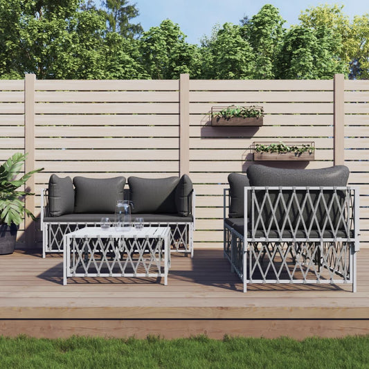 5-delige Loungeset met kussens staal wit Tuinsets | Creëer jouw Trendy Thuis | Gratis bezorgd & Retour | Trendy.nl