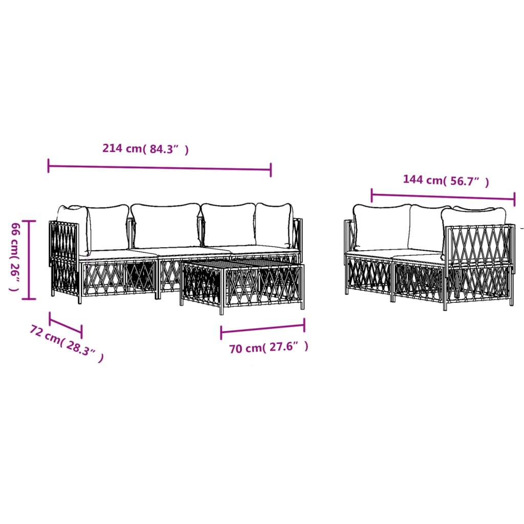 6-delige Loungeset met kussens staal wit Tuinsets | Creëer jouw Trendy Thuis | Gratis bezorgd & Retour | Trendy.nl