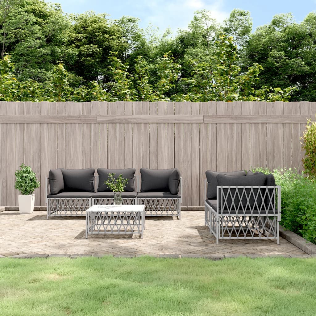 6-delige Loungeset met kussens staal wit Tuinsets | Creëer jouw Trendy Thuis | Gratis bezorgd & Retour | Trendy.nl