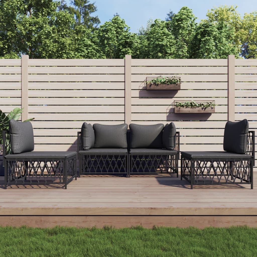 4-delige Loungeset met kussens staal antracietkleurig Tuinsets | Creëer jouw Trendy Thuis | Gratis bezorgd & Retour | Trendy.nl