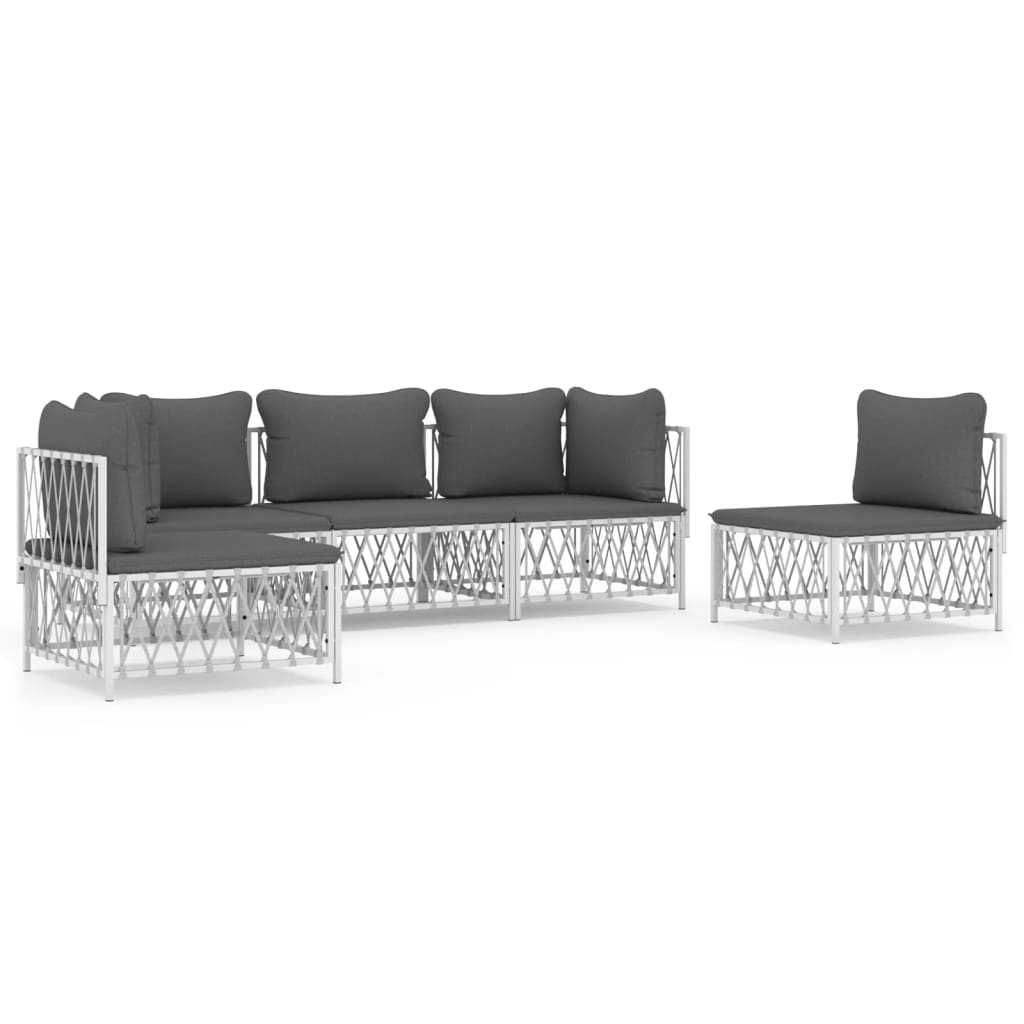 5-delige Loungeset met kussens staal wit Tuinsets | Creëer jouw Trendy Thuis | Gratis bezorgd & Retour | Trendy.nl