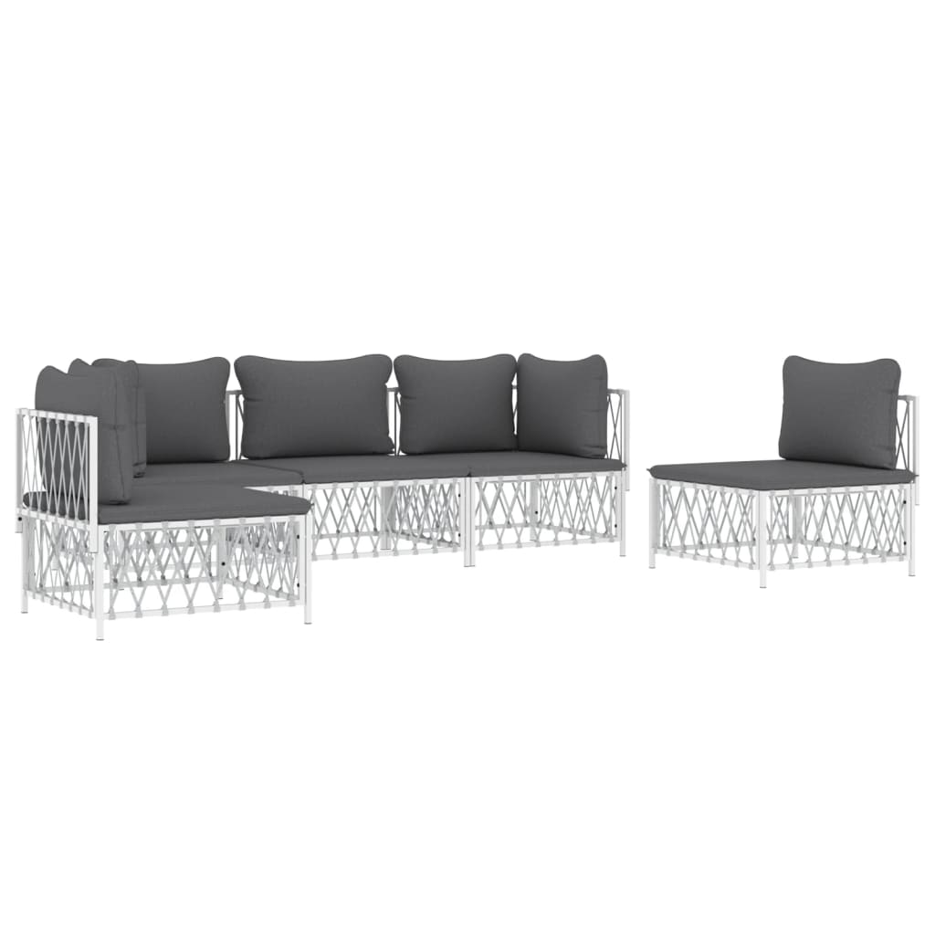 5-delige Loungeset met kussens staal wit Tuinsets | Creëer jouw Trendy Thuis | Gratis bezorgd & Retour | Trendy.nl