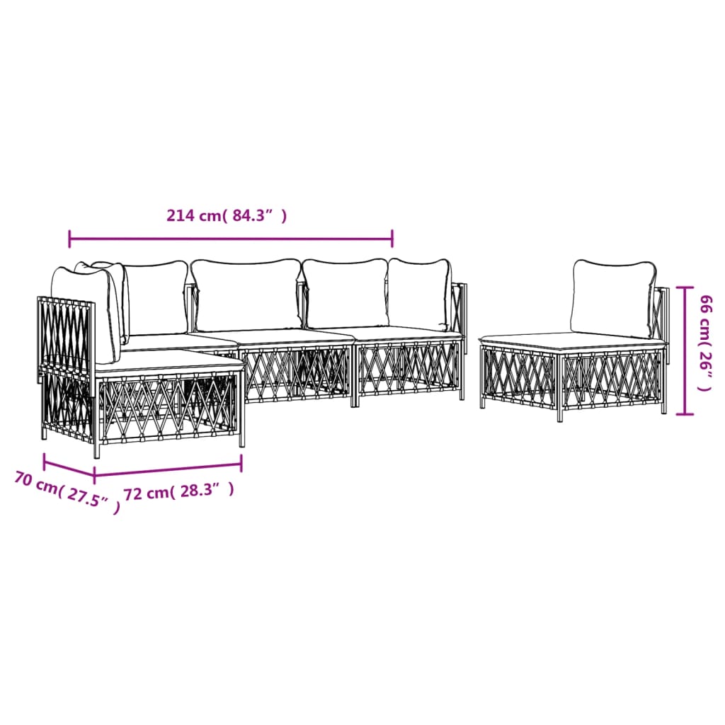 5-delige Loungeset met kussens staal wit Tuinsets | Creëer jouw Trendy Thuis | Gratis bezorgd & Retour | Trendy.nl