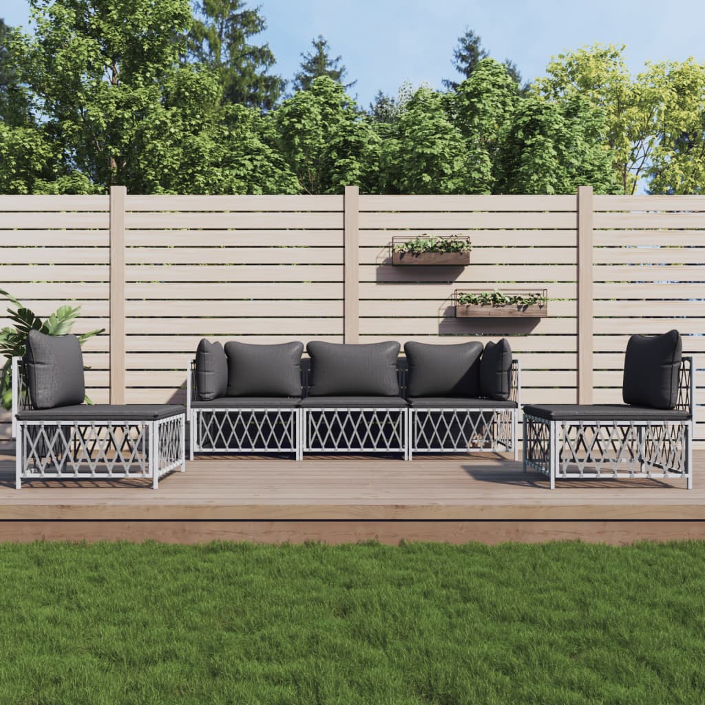 5-delige Loungeset met kussens staal wit Tuinsets | Creëer jouw Trendy Thuis | Gratis bezorgd & Retour | Trendy.nl