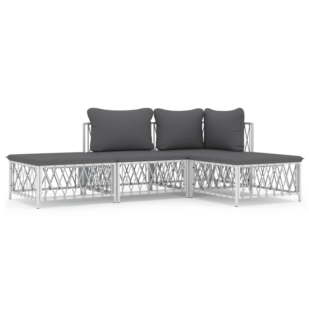 4-delige Loungeset met kussens staal wit Tuinsets | Creëer jouw Trendy Thuis | Gratis bezorgd & Retour | Trendy.nl