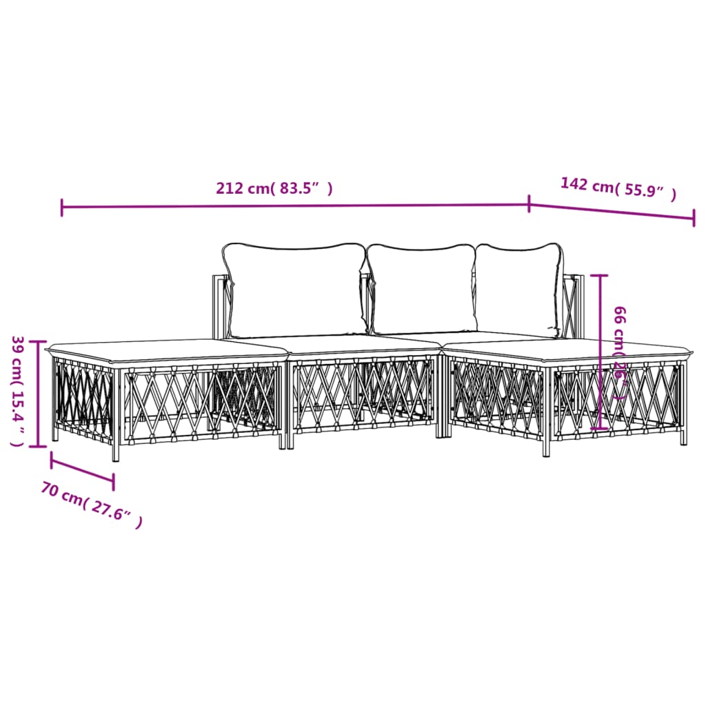 4-delige Loungeset met kussens staal wit Tuinsets | Creëer jouw Trendy Thuis | Gratis bezorgd & Retour | Trendy.nl