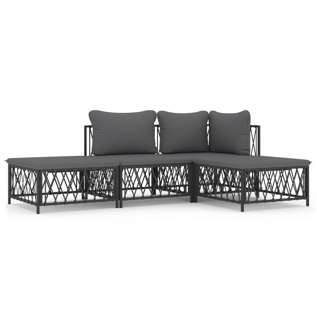 4-delige Loungeset met kussens staal antracietkleurig Tuinsets | Creëer jouw Trendy Thuis | Gratis bezorgd & Retour | Trendy.nl