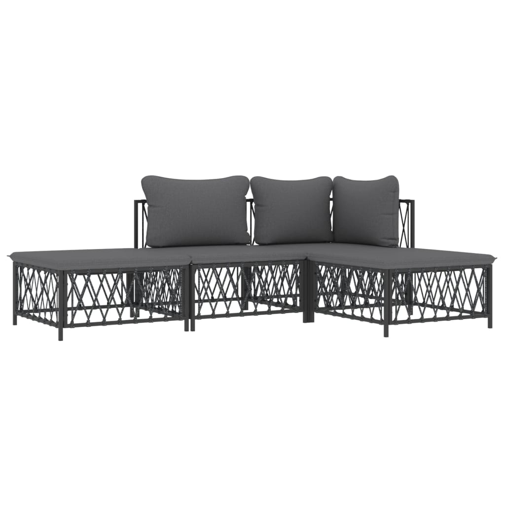 4-delige Loungeset met kussens staal antracietkleurig Tuinsets | Creëer jouw Trendy Thuis | Gratis bezorgd & Retour | Trendy.nl