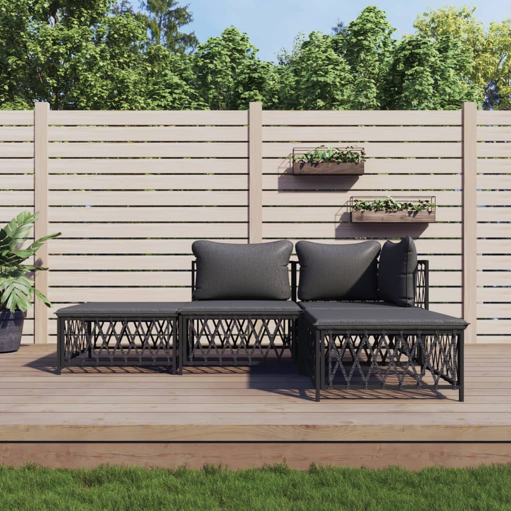 4-delige Loungeset met kussens staal antracietkleurig Tuinsets | Creëer jouw Trendy Thuis | Gratis bezorgd & Retour | Trendy.nl