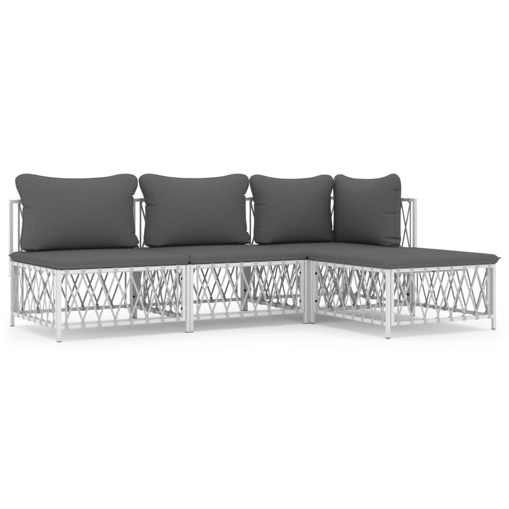 4-delige Loungeset met kussens staal wit Tuinsets | Creëer jouw Trendy Thuis | Gratis bezorgd & Retour | Trendy.nl