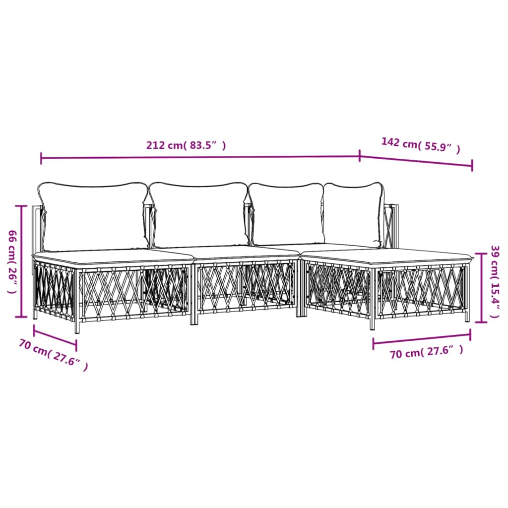 4-delige Loungeset met kussens staal wit Tuinsets | Creëer jouw Trendy Thuis | Gratis bezorgd & Retour | Trendy.nl