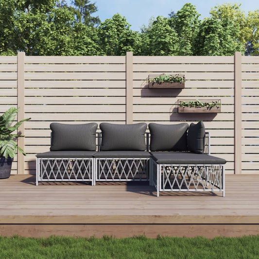 4-delige Loungeset met kussens staal wit Tuinsets | Creëer jouw Trendy Thuis | Gratis bezorgd & Retour | Trendy.nl