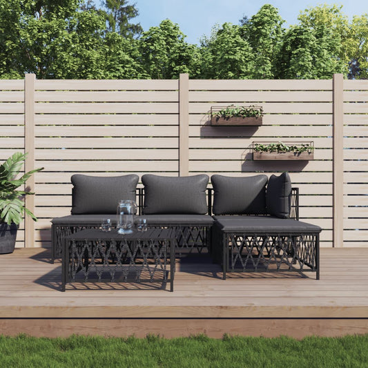 5-delige Loungeset met kussens staal antracietkleurig Tuinsets | Creëer jouw Trendy Thuis | Gratis bezorgd & Retour | Trendy.nl